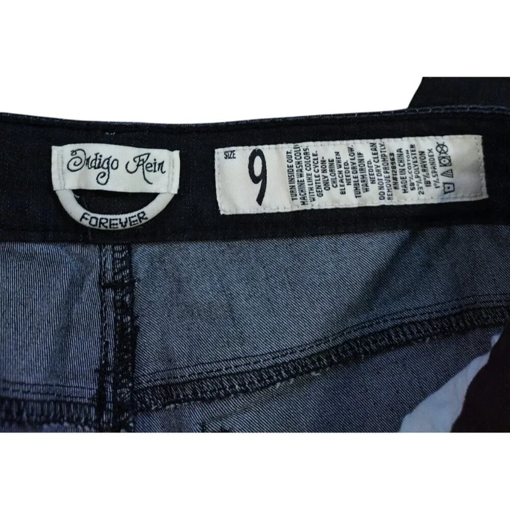 Indigo Rein Womens Black Slim Fit Cropped Jeans Size 9 Cuffed Hem Denim.